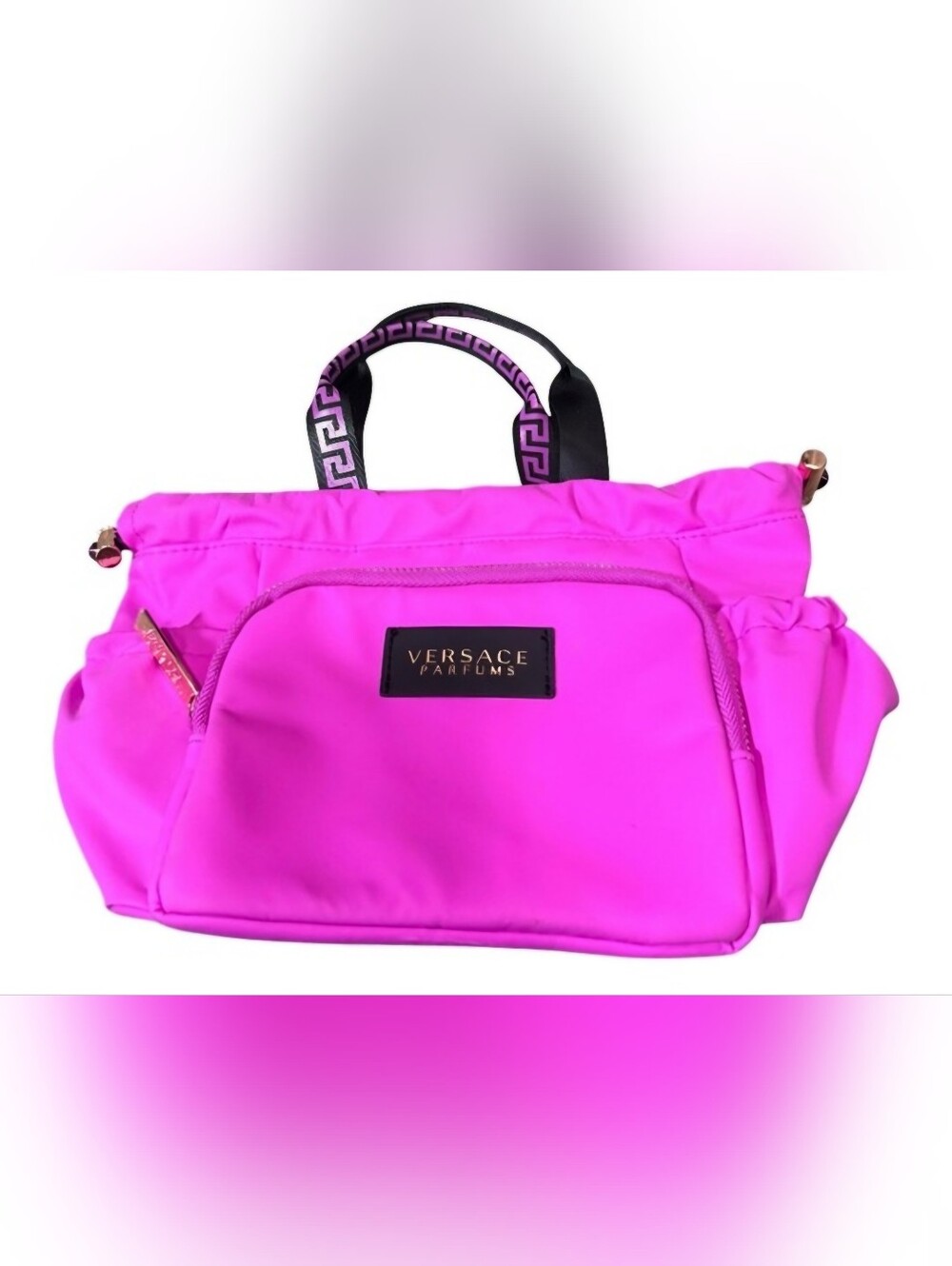 Versace Pink Branded GWP Cosmetic Tote with Greek Key Handles